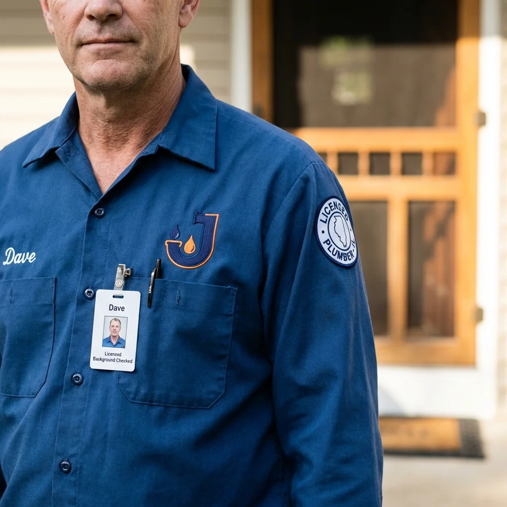 Licensed plumber showing ID badge in Lynchburg, TN
