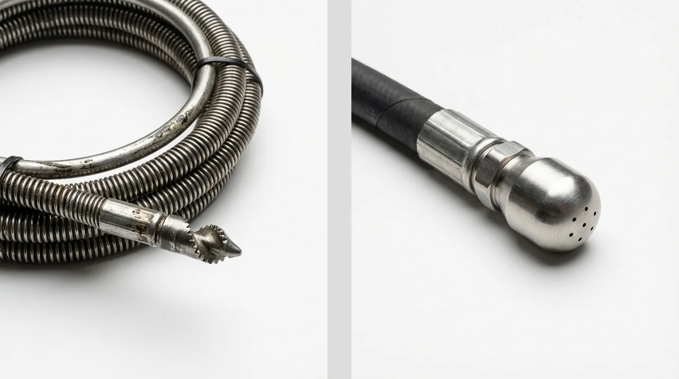 Drain snake cable and hydro jetting nozzle used for drain cleaning in Lynchburg, TN